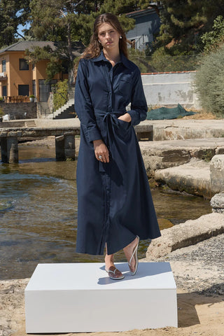 Mist Keten Düğmeli Elbise Lacivert