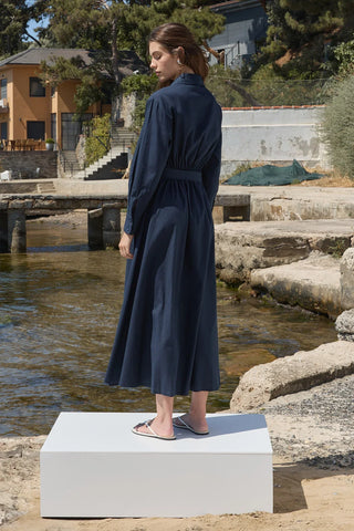 Mist Keten Düğmeli Elbise Lacivert