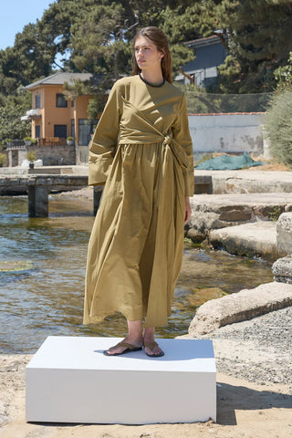 Forest Bağlamalı Vual Elbise Yağ Yeşili