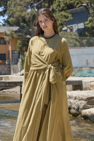 Forest Bağlamalı Vual Elbise Yağ Yeşili