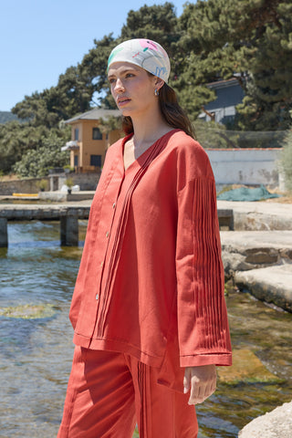 Haze Nervürlü Keten Tunik Kiremit