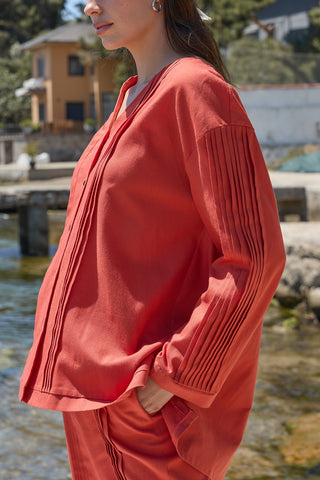 Haze Nervürlü Keten Tunik Kiremit