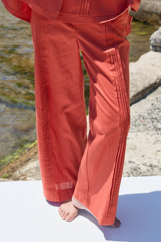 Haze Nervürlü Keten Pantolon Kiremit