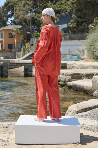 Haze Nervürlü Keten Tunik Kiremit