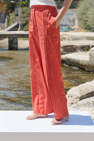 Haze Nervürlü Keten Pantolon Kiremit