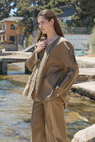 Haze Nervürlü Keten Tunik Koyu Bej