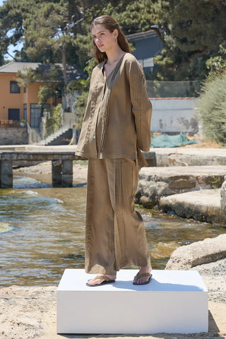 Haze Nervürlü Keten Pantolon Koyu Bej