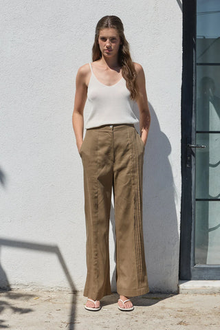Haze Nervürlü Keten Pantolon Koyu Bej