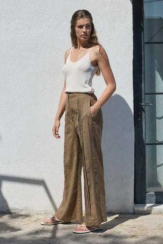 Haze Nervürlü Keten Pantolon Koyu Bej