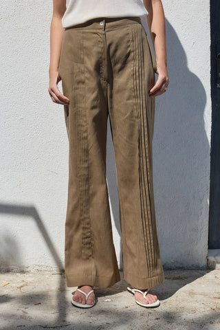 Haze Nervürlü Keten Pantolon Koyu Bej