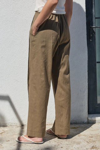 Haze Nervürlü Keten Pantolon Koyu Bej