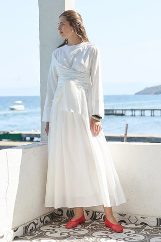 Forest Bağlamalı Vual Elbise Ekru