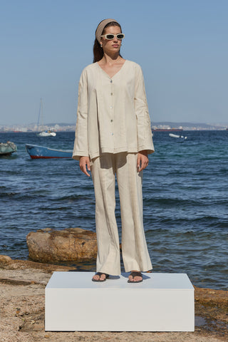 Haze Nervürlü Keten Tunik Taş