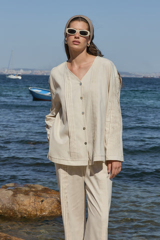 Haze Nervürlü Keten Tunik Taş