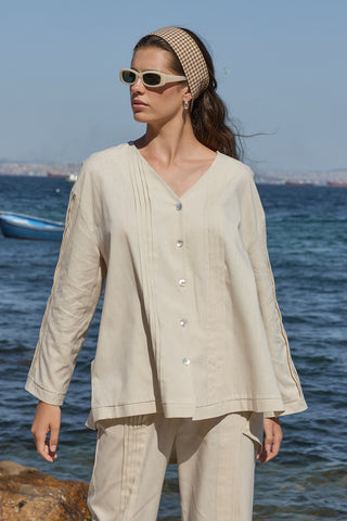 Haze Nervürlü Keten Tunik Taş