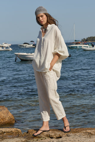 Linen Keten Pantolon Ekru