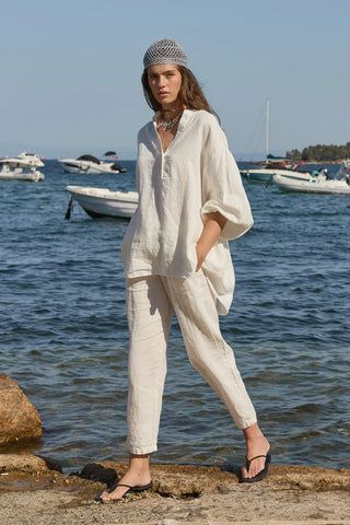 Linen Keten Pantolon Ekru