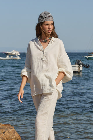 Linen Keten Pantolon Ekru