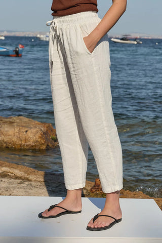 Linen Keten Pantolon Ekru