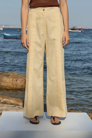 Haze Nervürlü Keten Pantolon Sarı