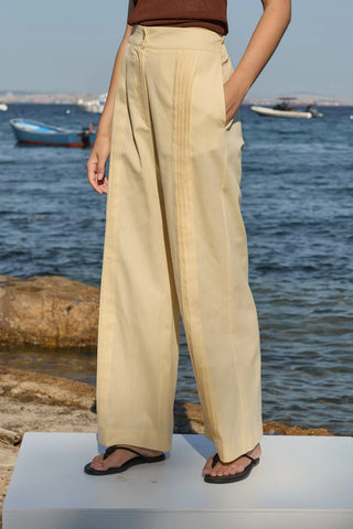 Haze Nervürlü Keten Pantolon Sarı