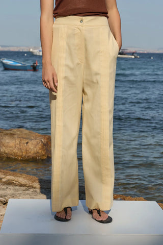 Haze Nervürlü Keten Pantolon Sarı