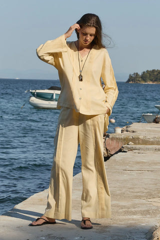 Haze Nervürlü Keten Pantolon Sarı