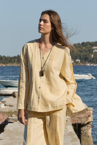 Haze Nervürlü Keten Tunik Sarı