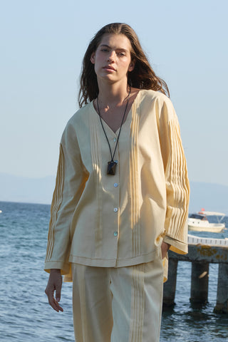 Haze Nervürlü Keten Tunik Sarı