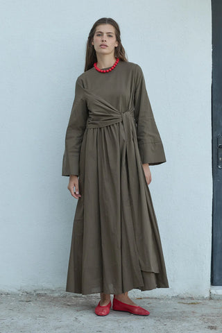 Forest Bağlamalı Vual Elbise Kahverengi