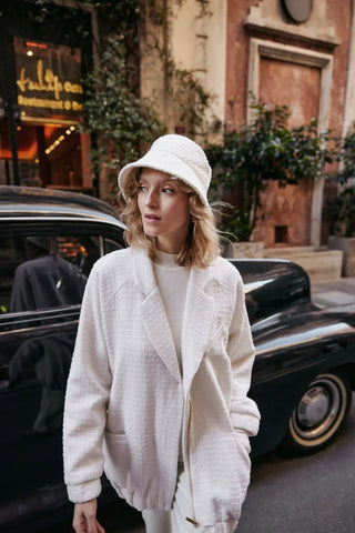 Bomber Tüvit Fermuarlı Ceket Ekru