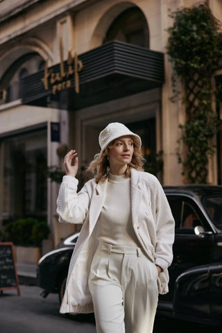 Bomber Tüvit Fermuarlı Ceket Ekru