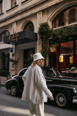 Bomber Tüvit Fermuarlı Ceket Ekru