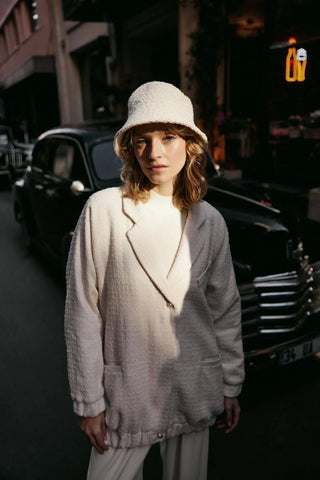 Bomber Tüvit Fermuarlı Ceket Ekru