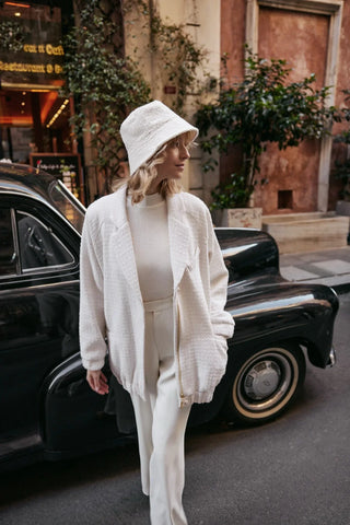 Bomber Tüvit Fermuarlı Ceket Ekru