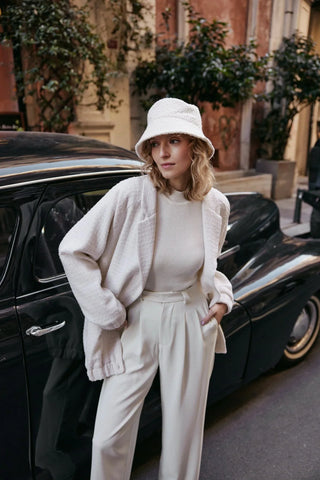 Bomber Tüvit Fermuarlı Ceket Ekru