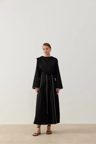 Pely Parça Biyeli Keten Takım Siyah