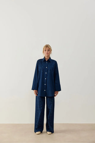 Keten Taşlı Takım Lacivert