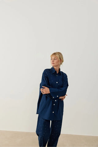 Keten Taşlı Takım Lacivert