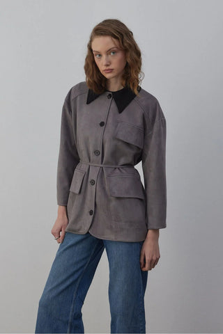 Suti Astarlı Süet Ceket Gri