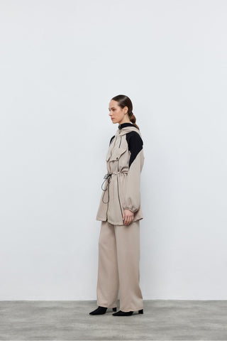 Kontrast Bel Büzgülü Ceket Pantolon Taş