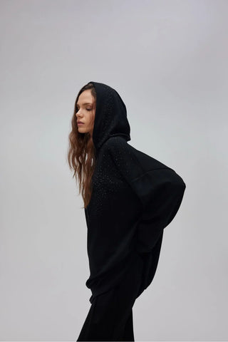 Kapuşonlu Taşlı Oyşo Takım Siyah