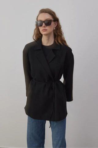 Edy Astarlı Kruvaze Blazer Ceket Siyah