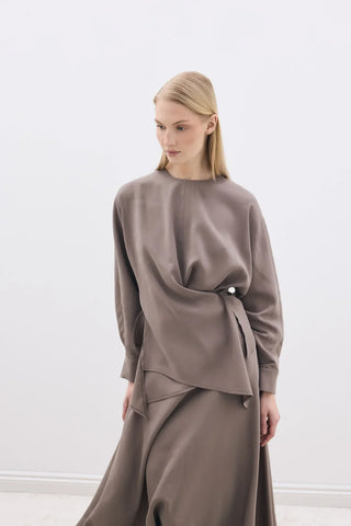 Mate Bluz Kloş Etek Takım Vizon